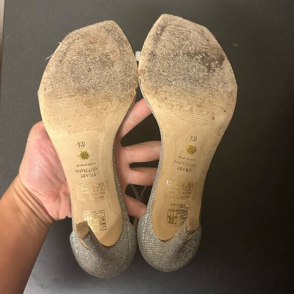 Stuart Weitzman Nudistcurve Glitter Ankle Strap Sandals Silver Crystal Size 8.5 - Picture 12 of 13